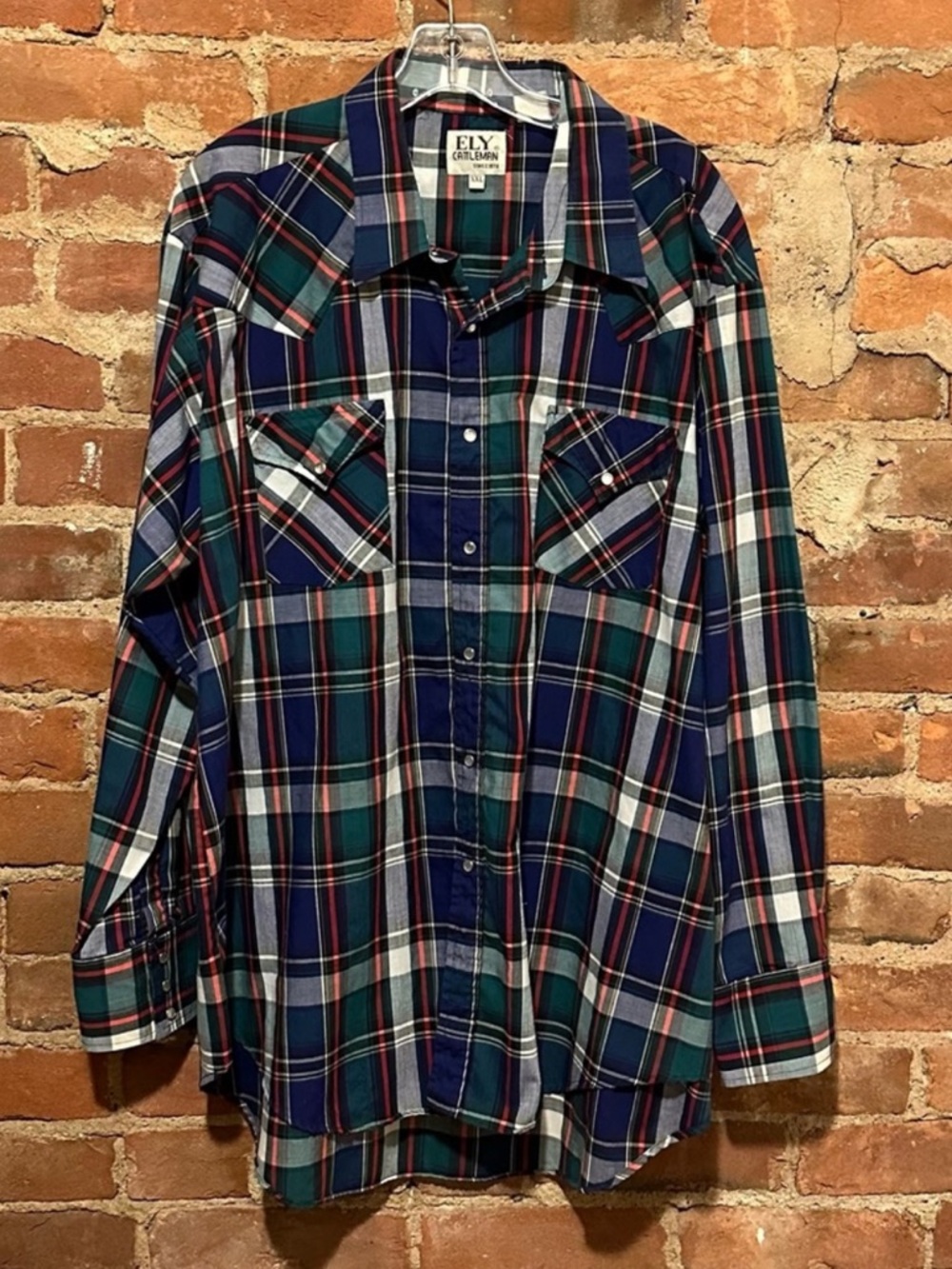 Vintage Ely Cattleman plaid western shirt Pearl snaps XXL